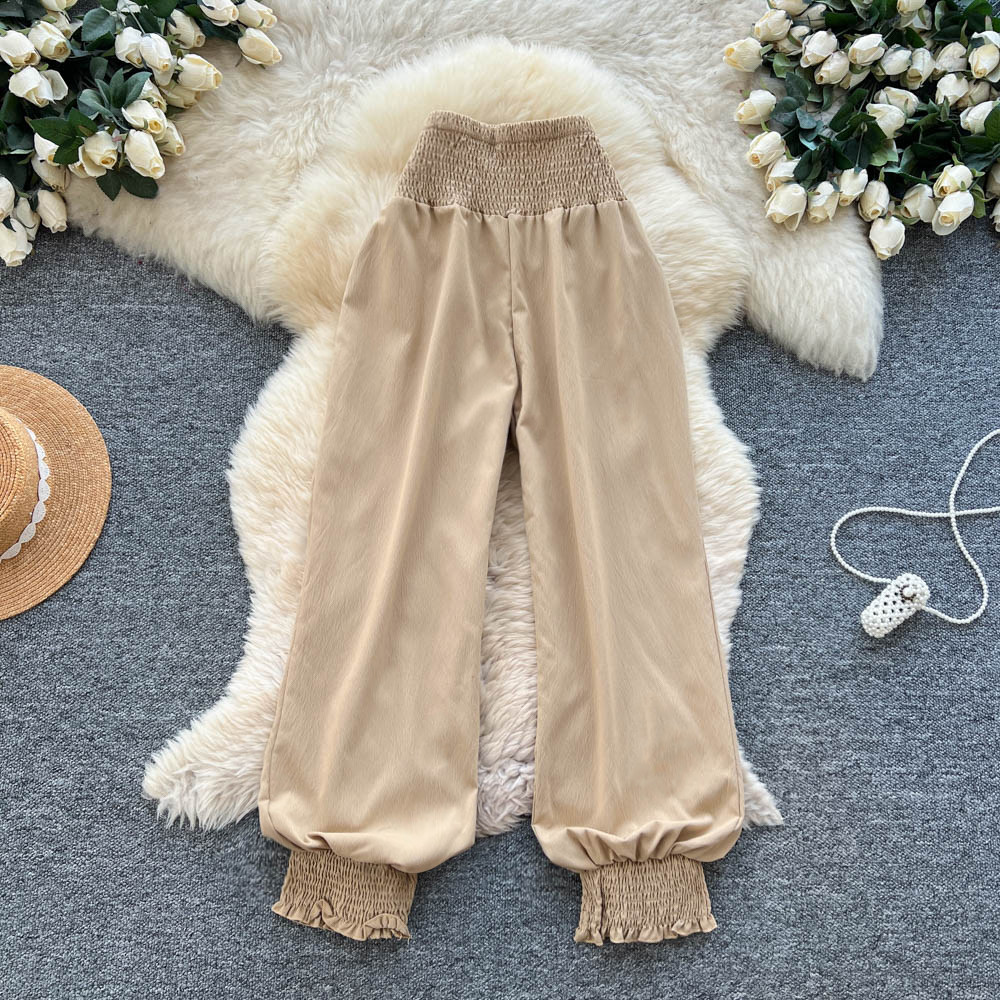 Elastic waist casual pants loose wide leg pants for women