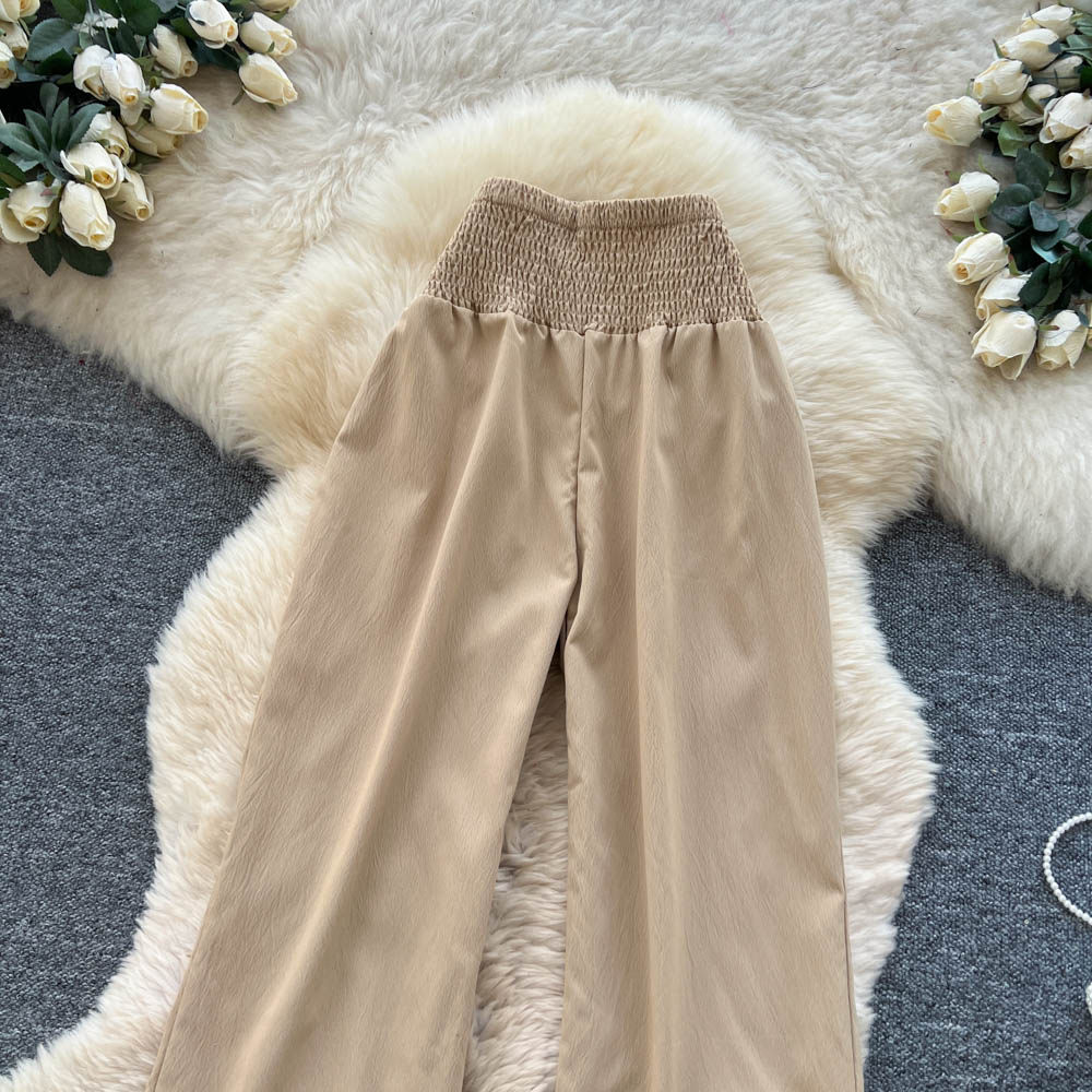 Elastic waist casual pants loose wide leg pants for women