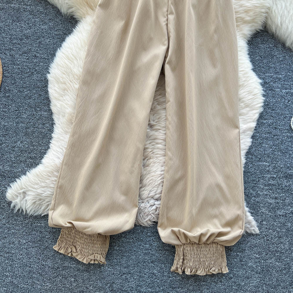 Elastic waist casual pants loose wide leg pants for women