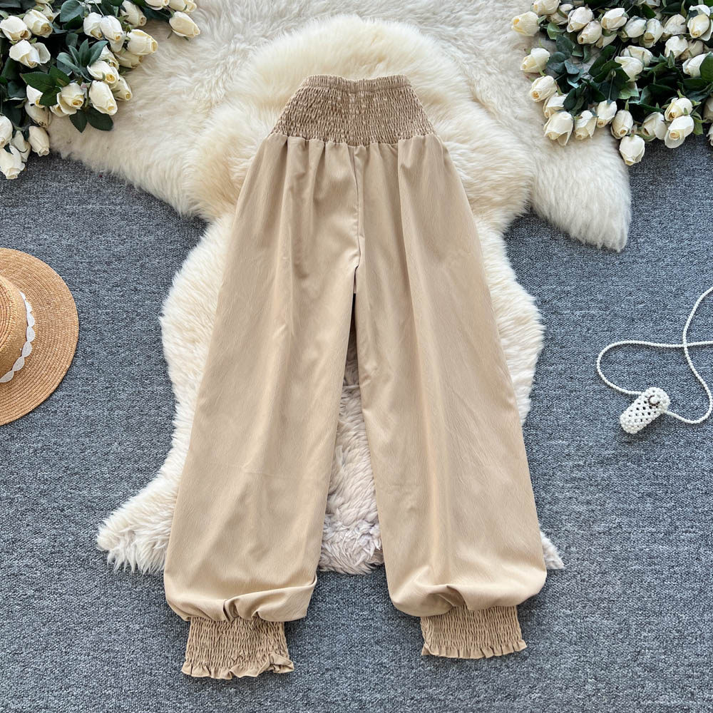 Elastic waist casual pants loose wide leg pants for women