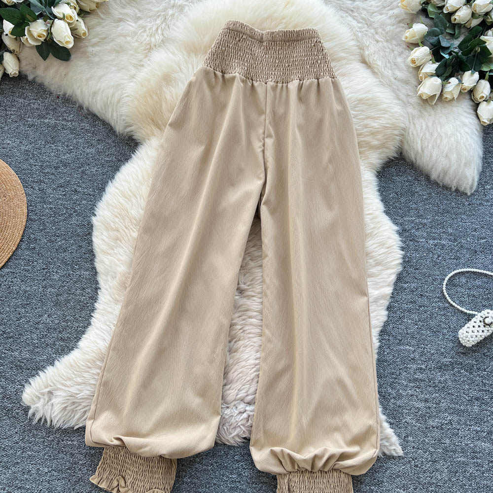 Elastic waist casual pants loose wide leg pants for women
