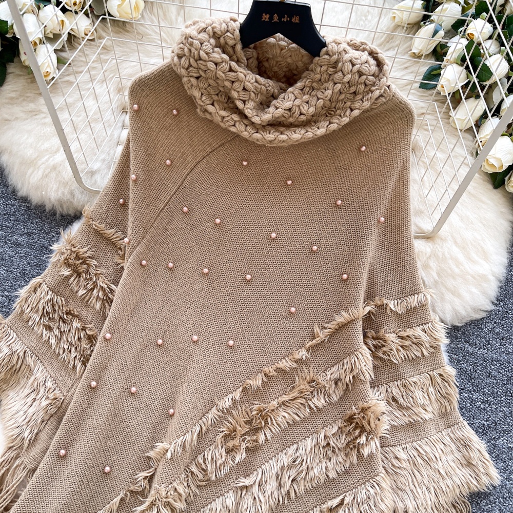 Loose high collar coat France style tassels cloak