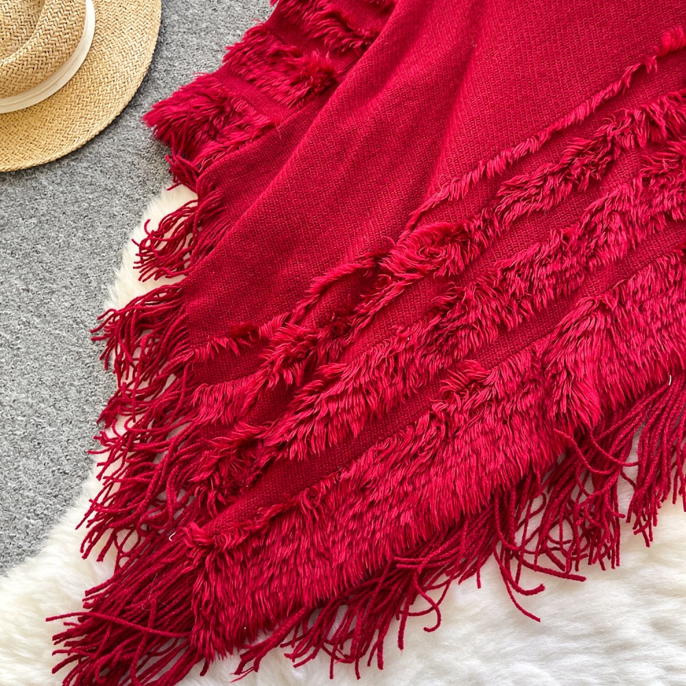 Loose high collar coat France style tassels cloak