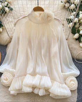 Flowers commuting loose shirt crimp gauze tops for women