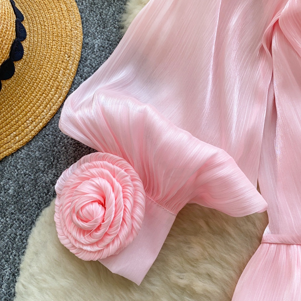 Flowers commuting loose shirt crimp gauze tops for women