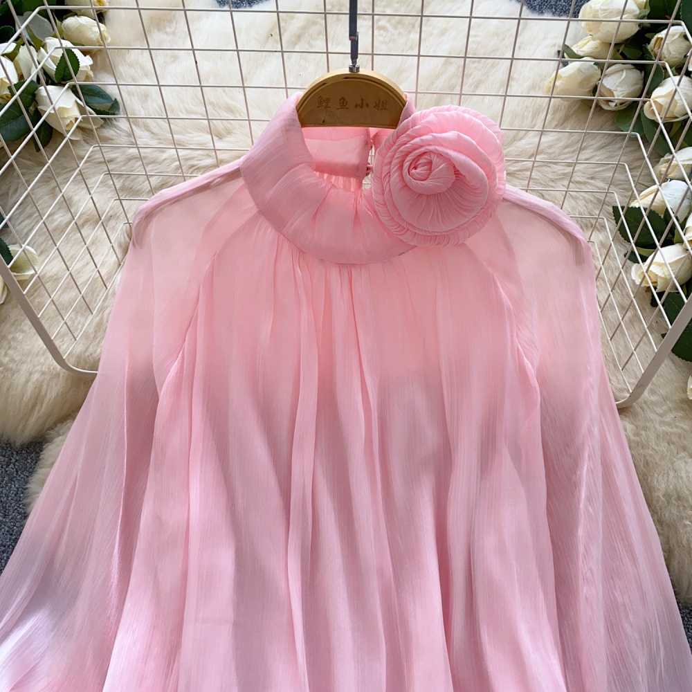 Flowers commuting loose shirt crimp gauze tops for women