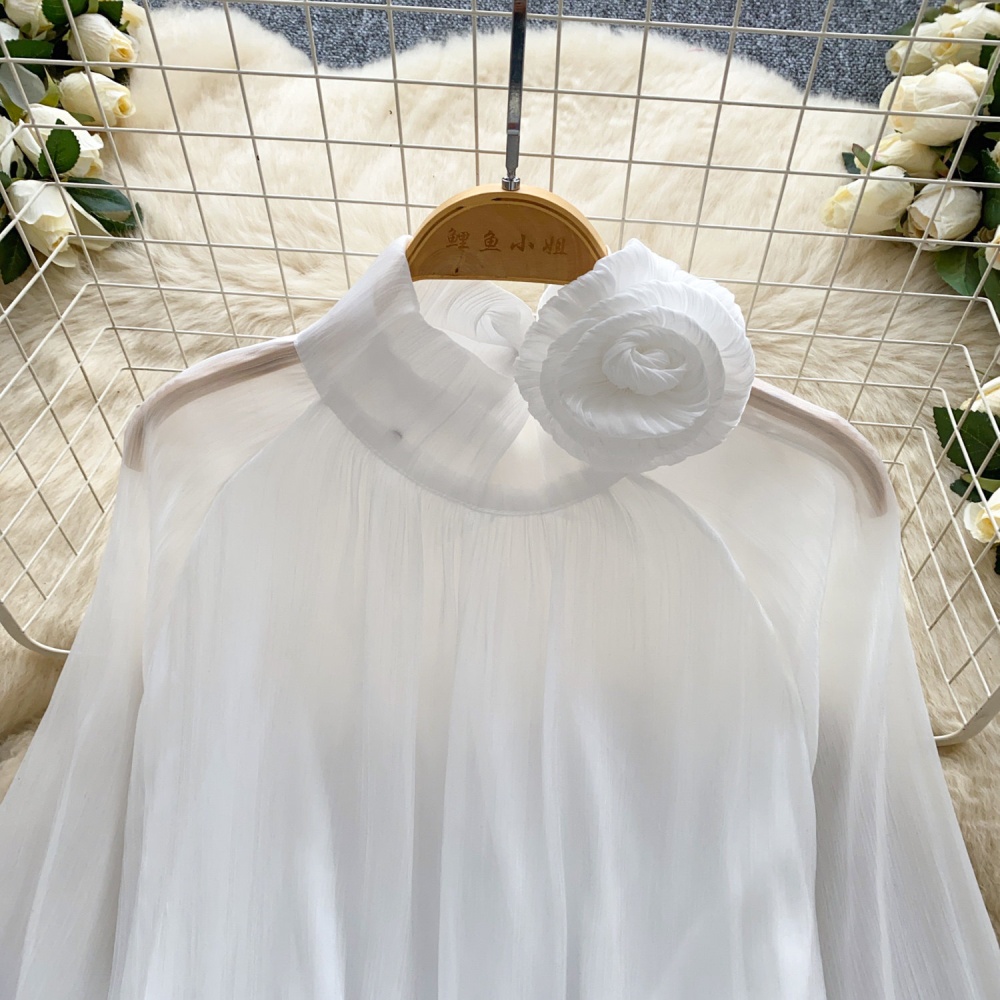 Flowers commuting loose shirt crimp gauze tops for women