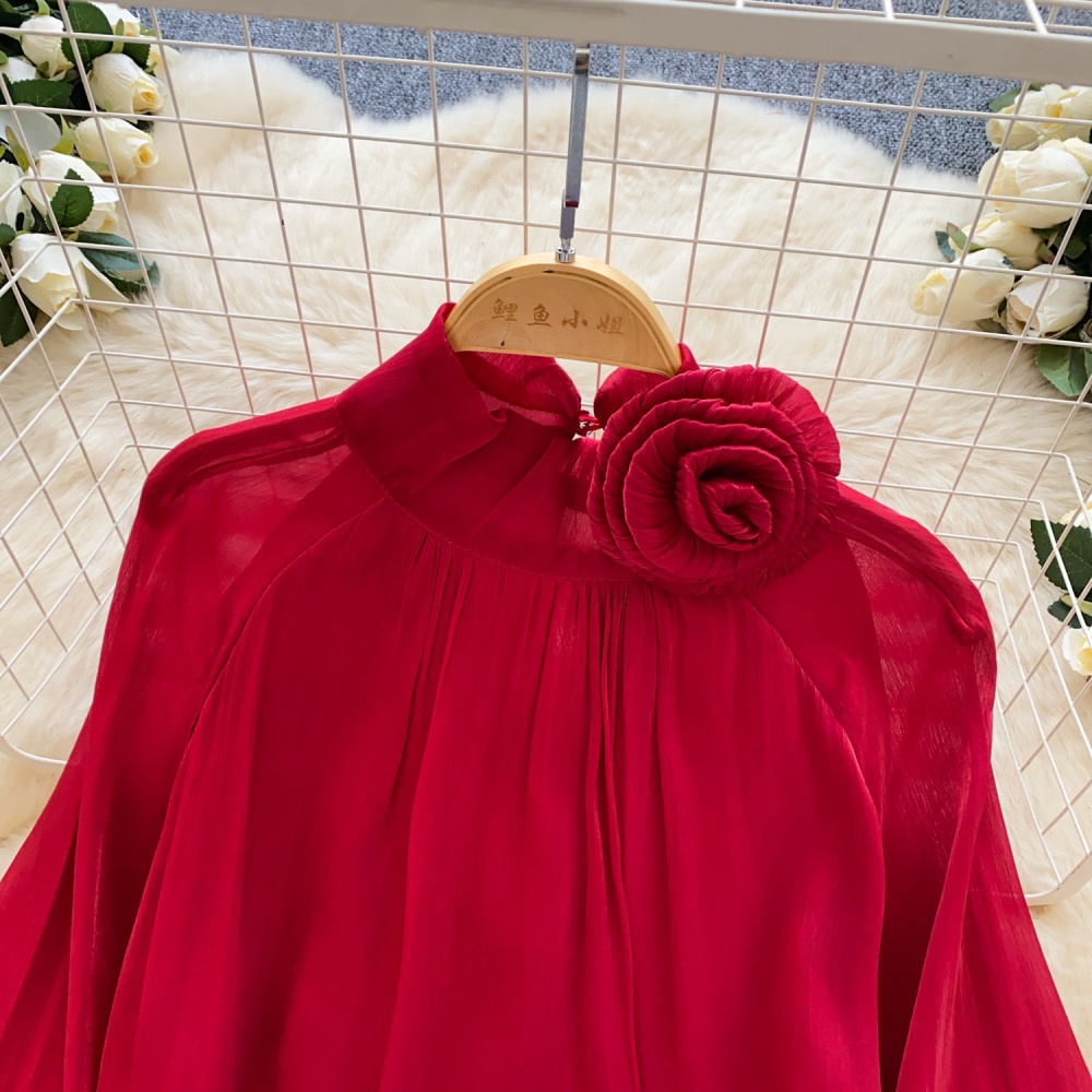 Flowers commuting loose shirt crimp gauze tops for women