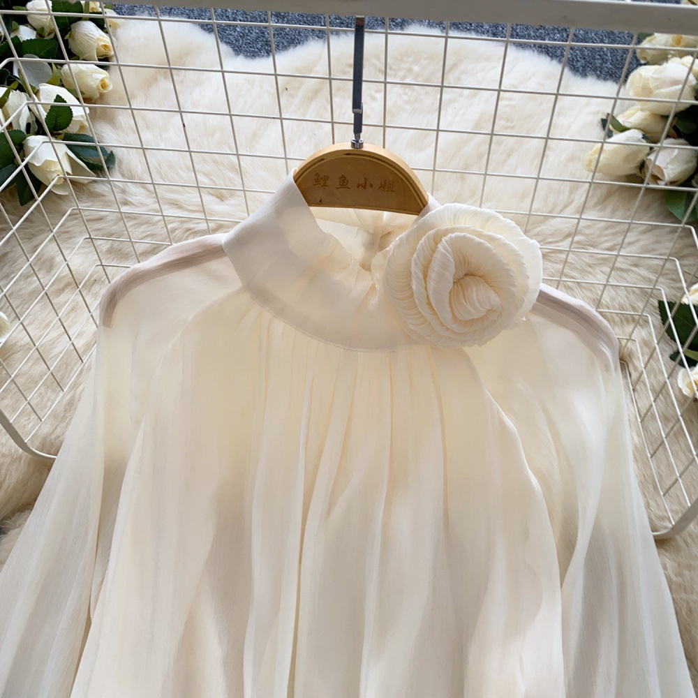 Flowers commuting loose shirt crimp gauze tops for women