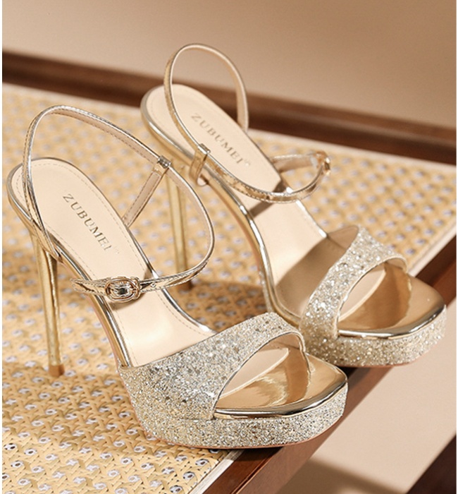 Spring and summer square head sandals high-heeled platform