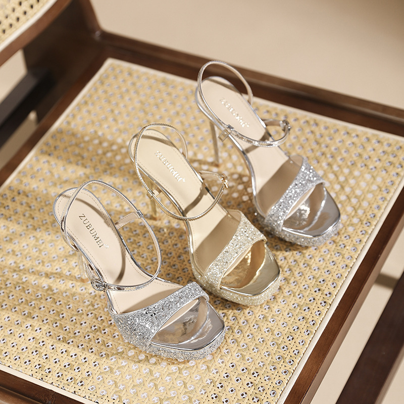 Spring and summer square head sandals high-heeled platform