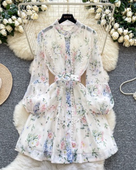 France style retro lace pearl buckle dress for women