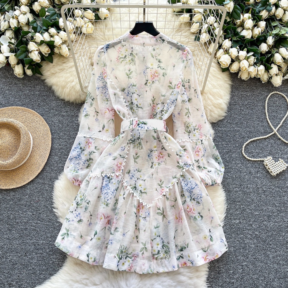 France style retro lace pearl buckle dress for women