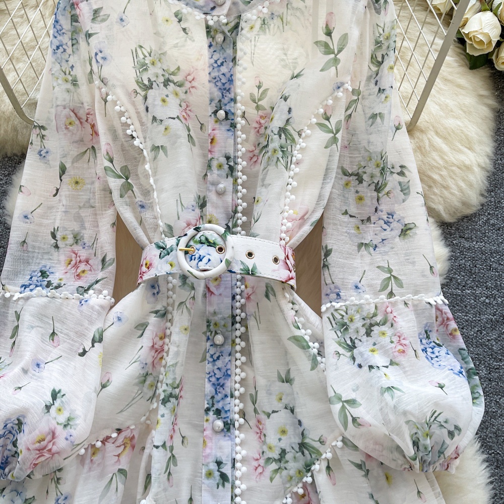 France style retro lace pearl buckle dress for women