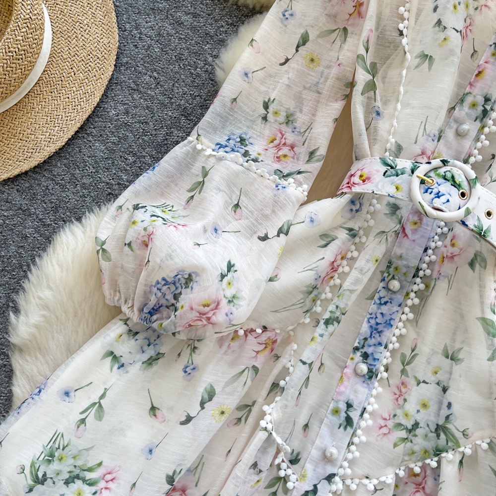 France style retro lace pearl buckle dress for women