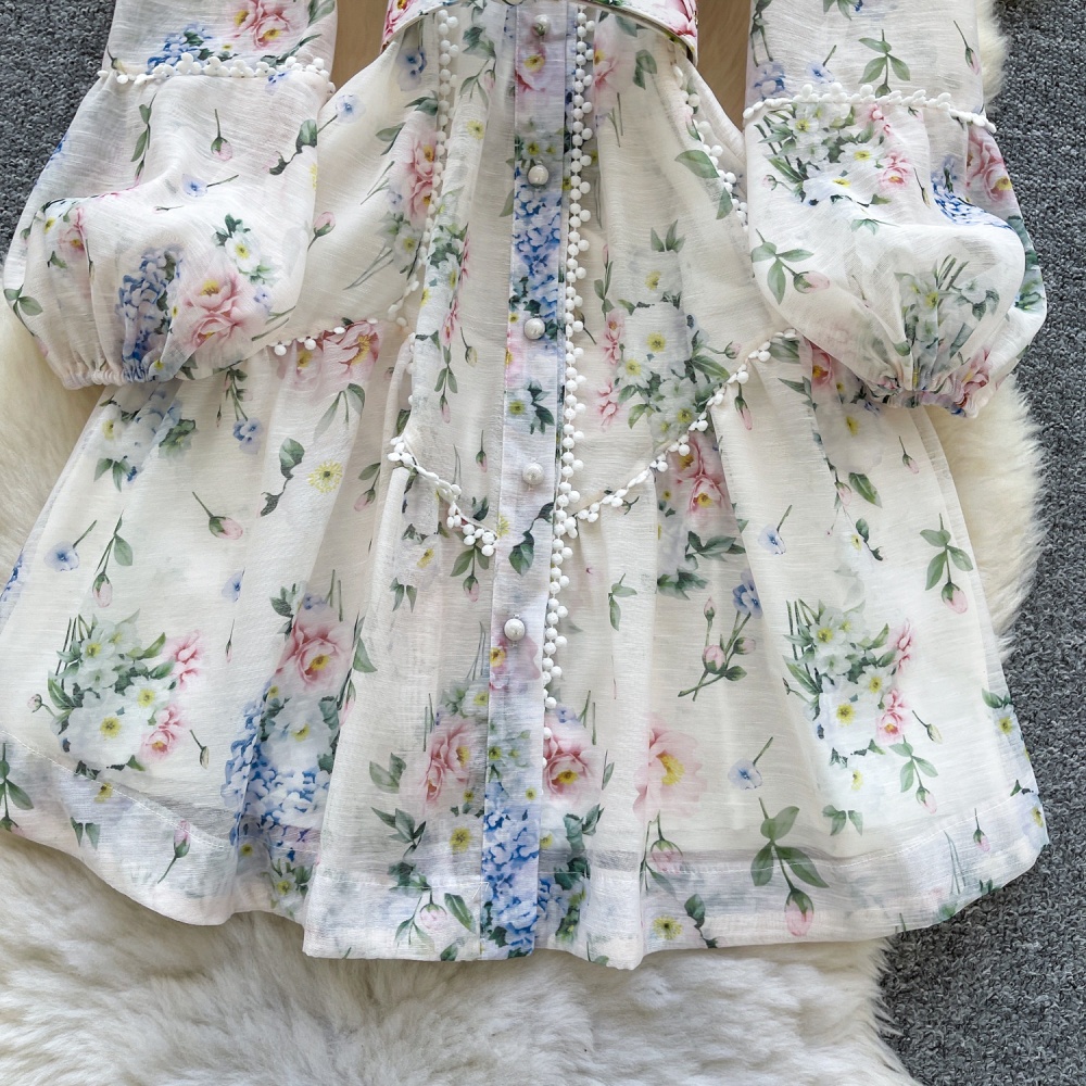 France style retro lace pearl buckle dress for women