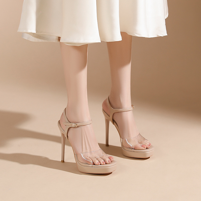 Open toe shoes square head platform for women