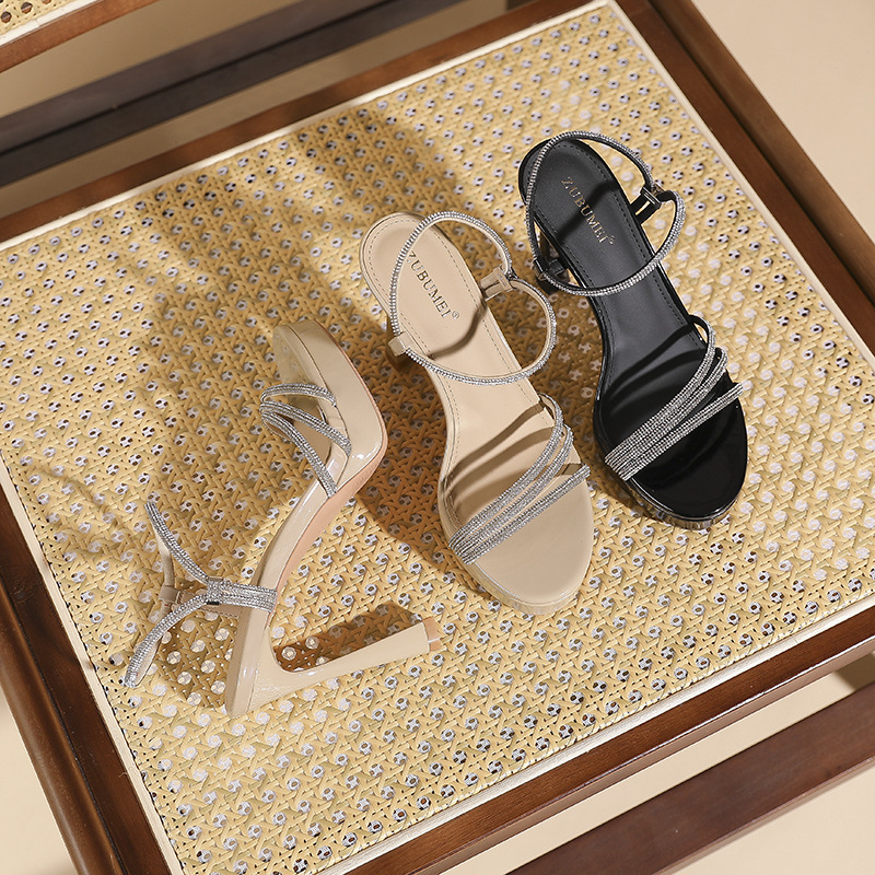 Temperament rhinestone platform open toe high-heeled sandals