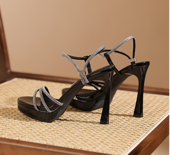 Temperament rhinestone platform open toe high-heeled sandals