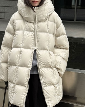 Korean style thermal down coat plaid hooded coat for women
