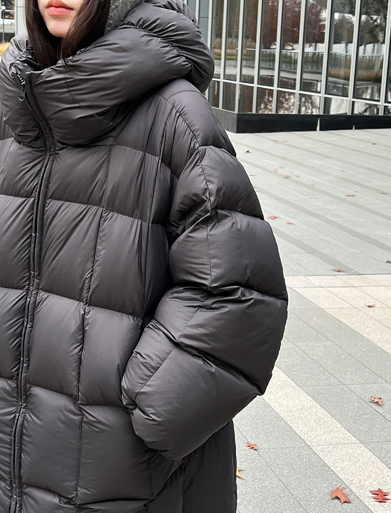 Korean style thermal down coat plaid hooded coat for women