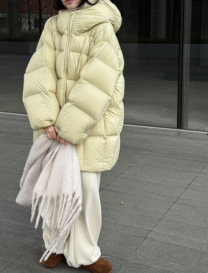 Korean style thermal down coat plaid hooded coat for women