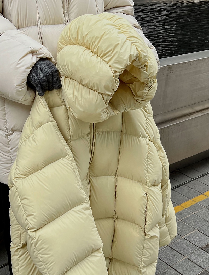 Korean style thermal down coat plaid hooded coat for women