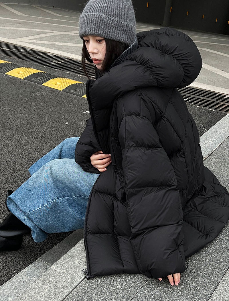 Korean style thermal down coat plaid hooded coat for women