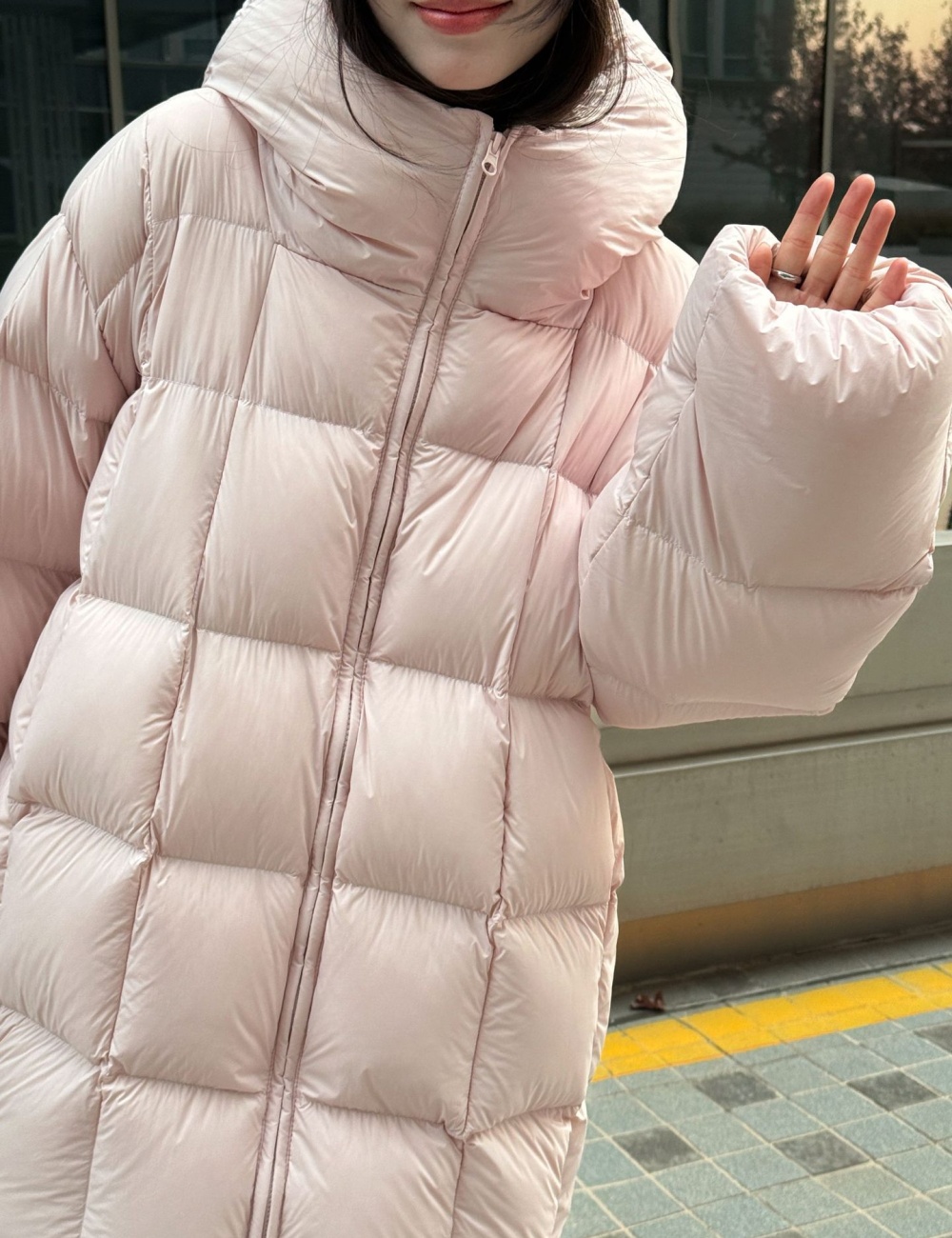 Korean style thermal down coat plaid hooded coat for women