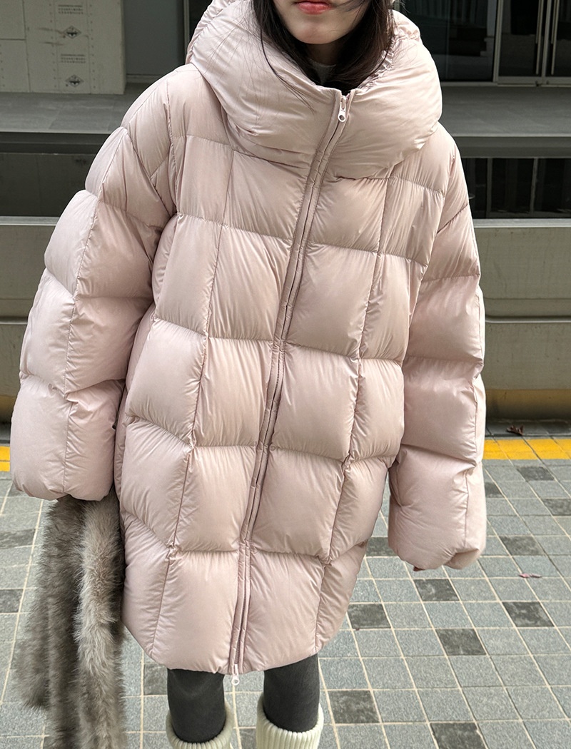 Korean style thermal down coat plaid hooded coat for women