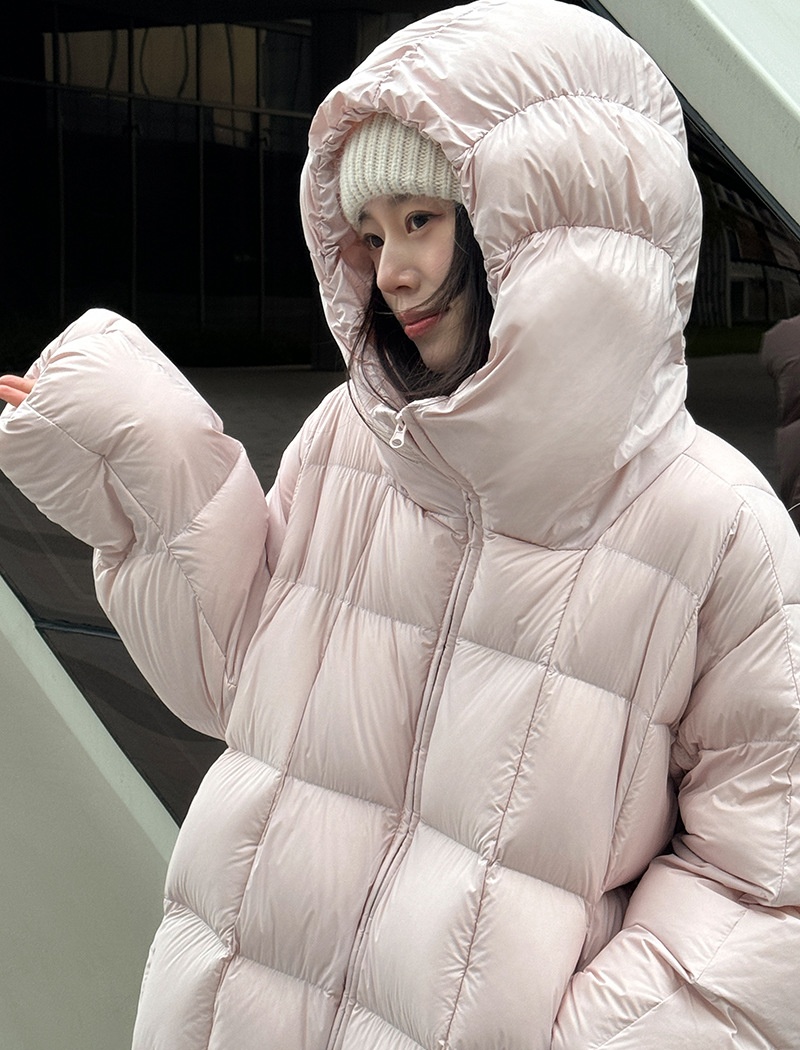 Korean style thermal down coat plaid hooded coat for women