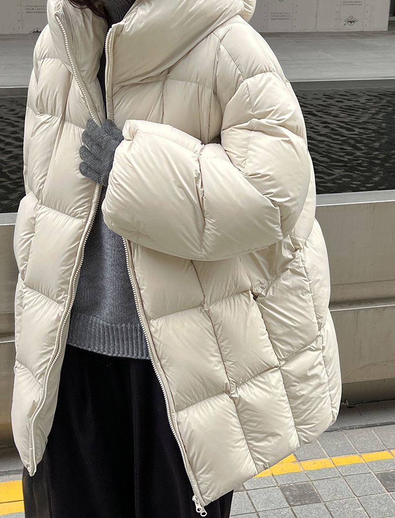 Korean style thermal down coat plaid hooded coat for women
