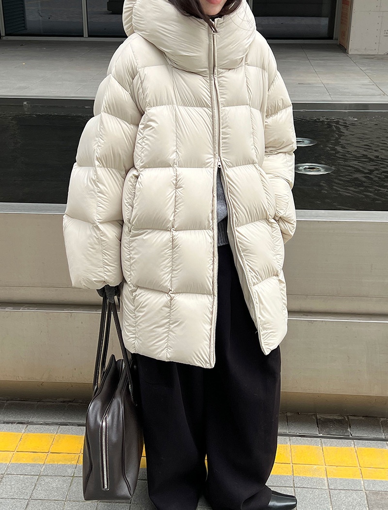 Korean style thermal down coat plaid hooded coat for women