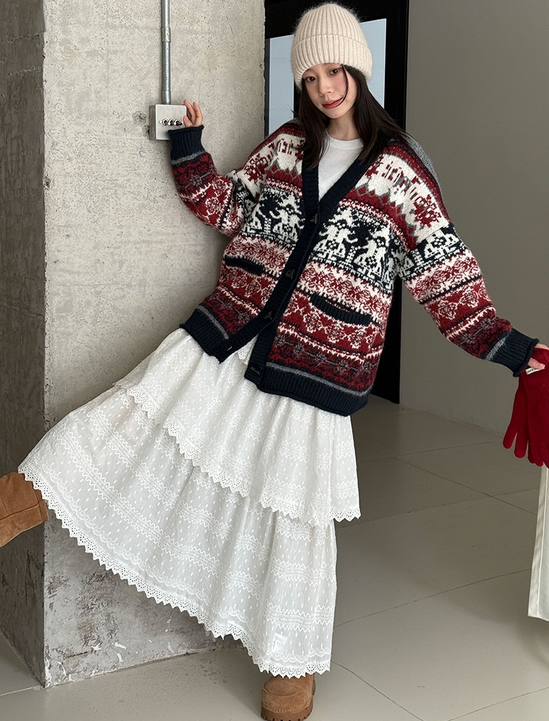 Long christmas sweater knitted winter coat for women