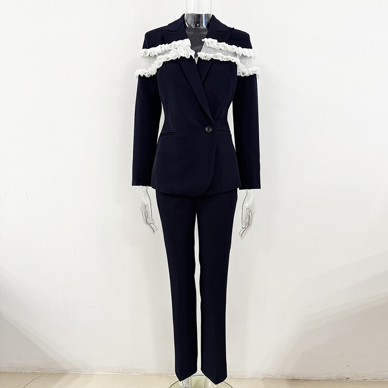 Temperament business suit gauze long pants 2pcs set