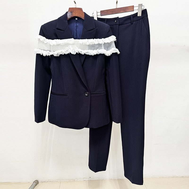 Temperament business suit gauze long pants 2pcs set