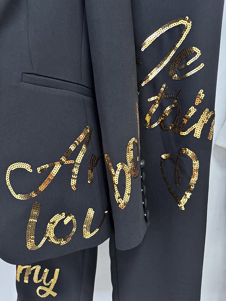 Spring fashion jacket sequins long pants 2pcs set