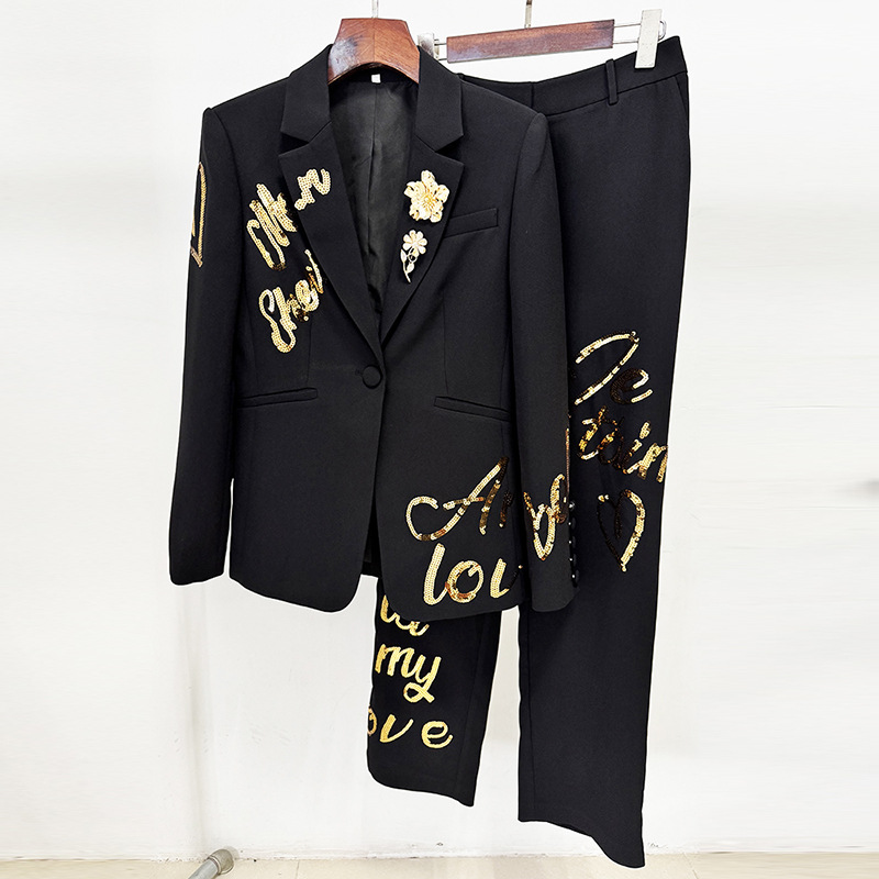 Spring fashion jacket sequins long pants 2pcs set