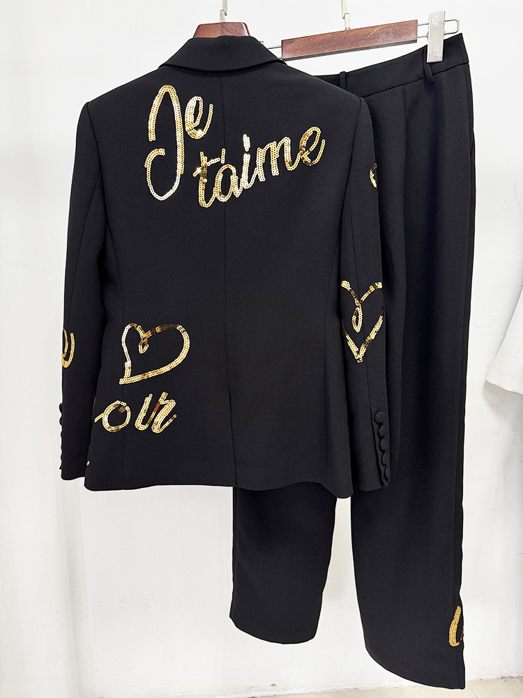 Spring fashion jacket sequins long pants 2pcs set