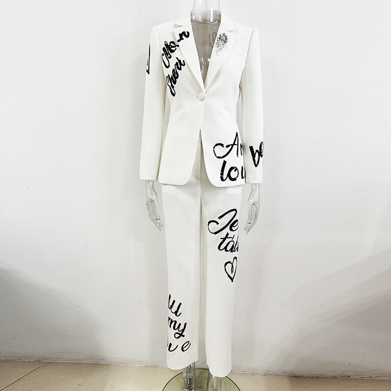 Spring fashion jacket sequins long pants 2pcs set