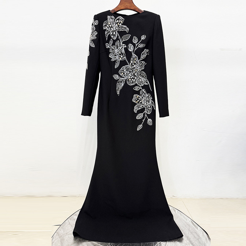 Long European style evening dress rhinestone dress