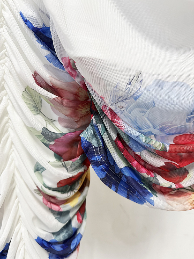 Horizontal collar fashion tops printing skirt a set