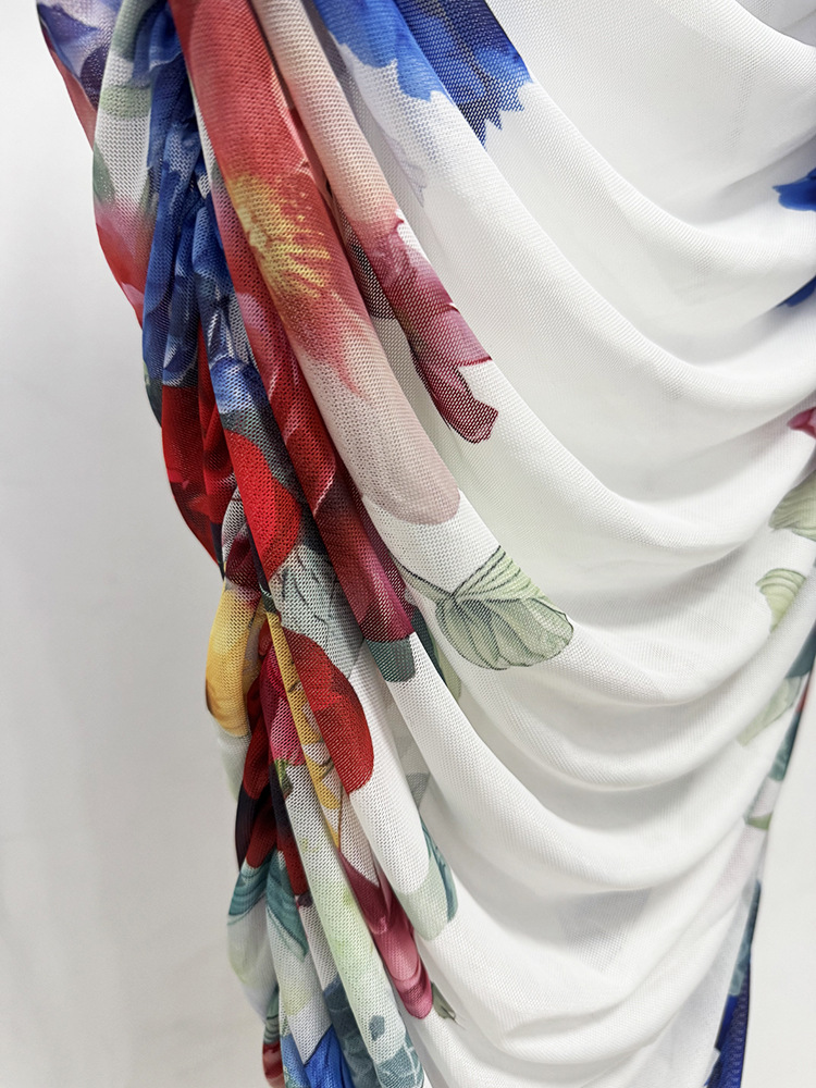 Horizontal collar fashion tops printing skirt a set