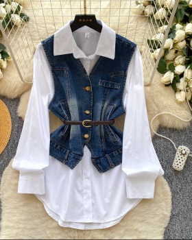 Autumn shirt long sleeve waistcoat 2pcs set for women
