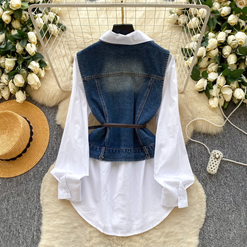 Autumn shirt long sleeve waistcoat 2pcs set for women
