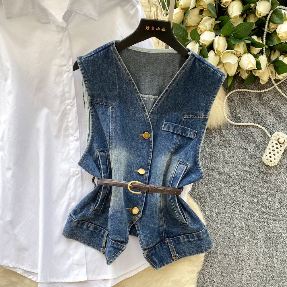 Autumn shirt long sleeve waistcoat 2pcs set for women