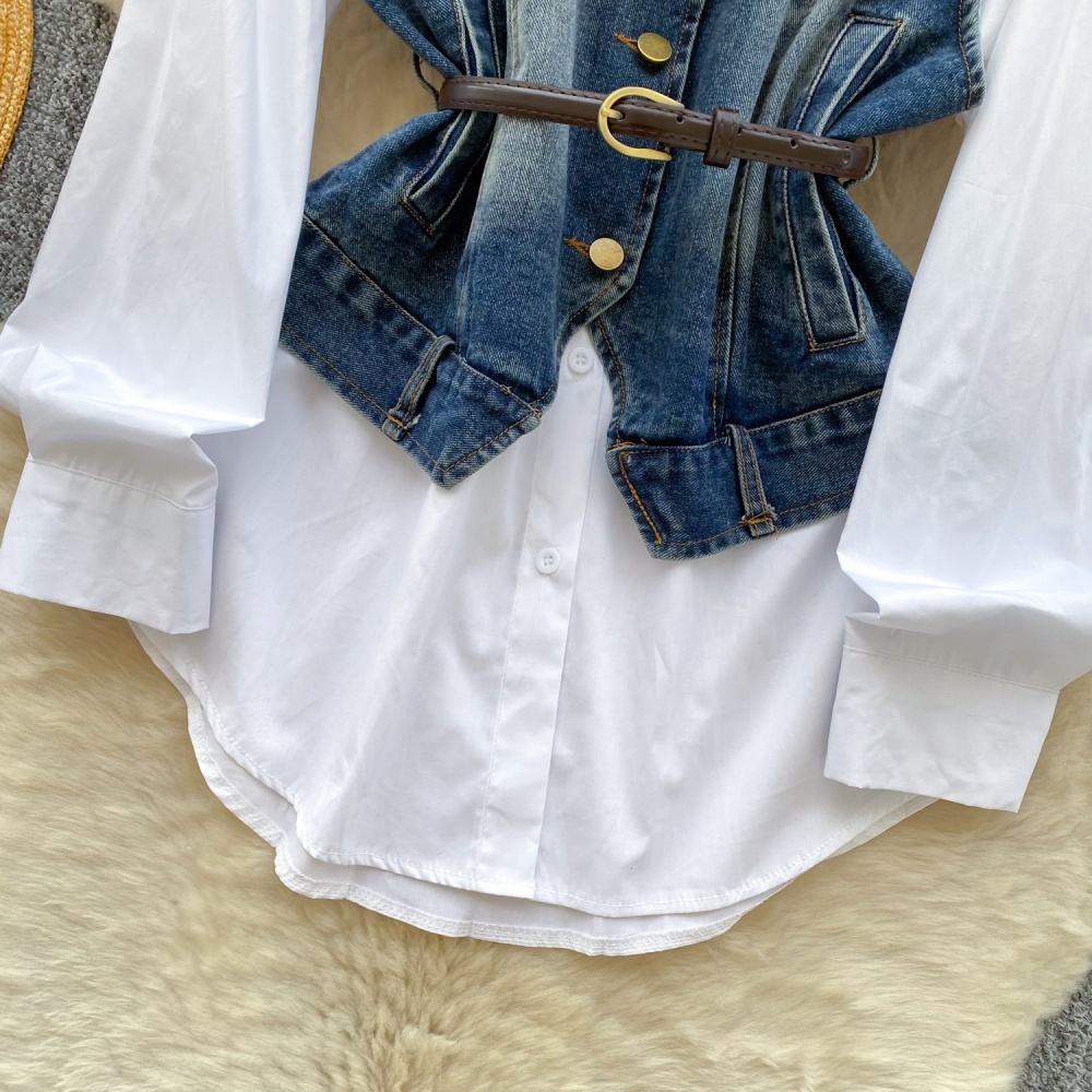 Autumn shirt long sleeve waistcoat 2pcs set for women