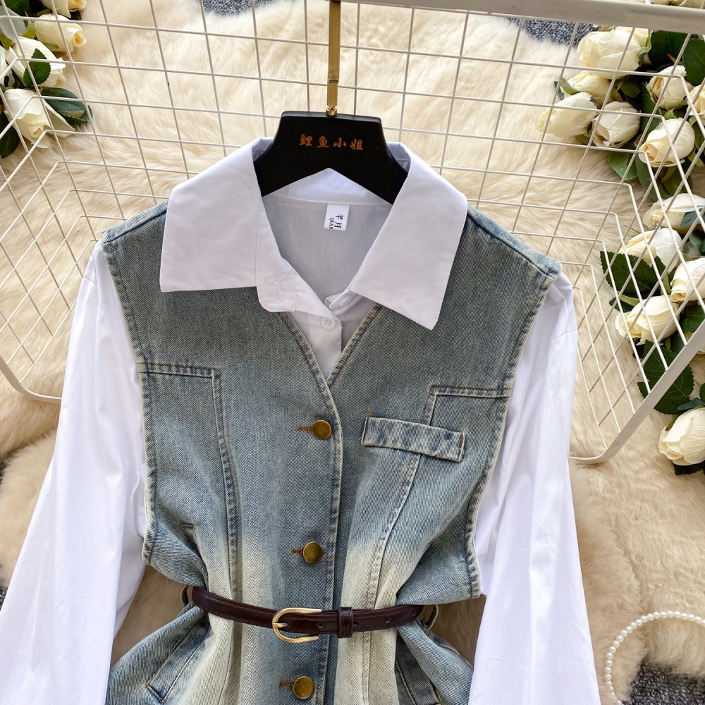 Autumn shirt long sleeve waistcoat 2pcs set for women