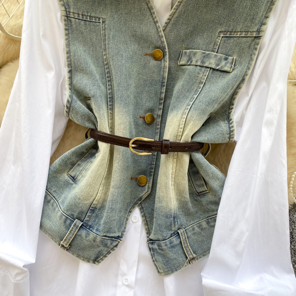 Autumn shirt long sleeve waistcoat 2pcs set for women