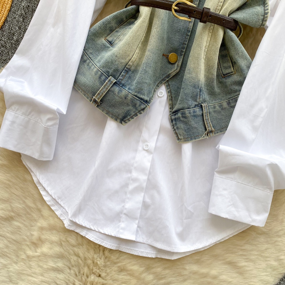 Autumn shirt long sleeve waistcoat 2pcs set for women